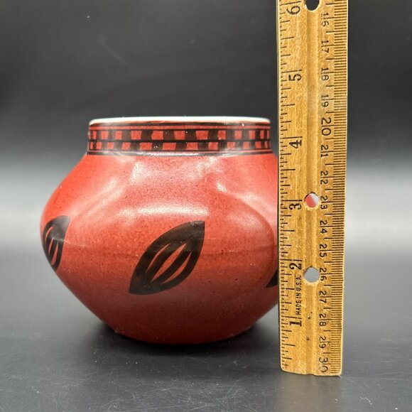 Maroon Red Flower Pot Planter Bowl Botanical Leaf Ecco Terra Swirl Sun Ceramic - Picture 9 of 10